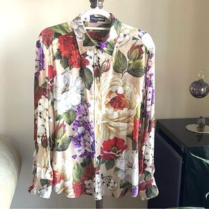 DOLCE GABBANA - Silk Floral Button Front XL